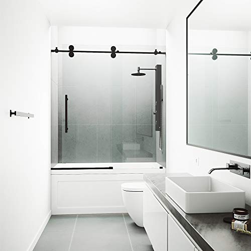 VIGO Adjustable 56-60 in. W x 65.5 in. H Elan Frameless Sliding Rectangle Tub Door with Clear Tempered Glass and Stainless Steel Hardware in Matte Black Finish, VG6041MBCL6066