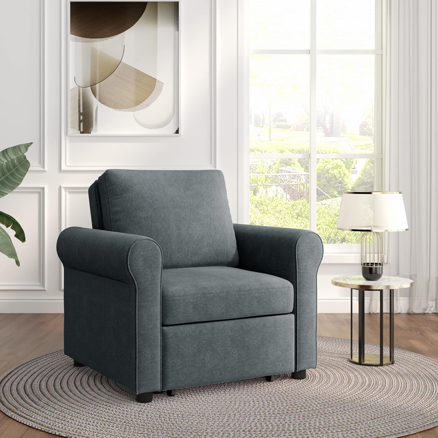 3-in-1 Sofa Bed Chair, Convertible Sleeper Chair Bed,Adjust Backrest Into a Sofa,Lounger Chair,Single Bed,Modern Chair Bed Sleeper for Adults,deep Blue(Old sku:WF301161AAD)