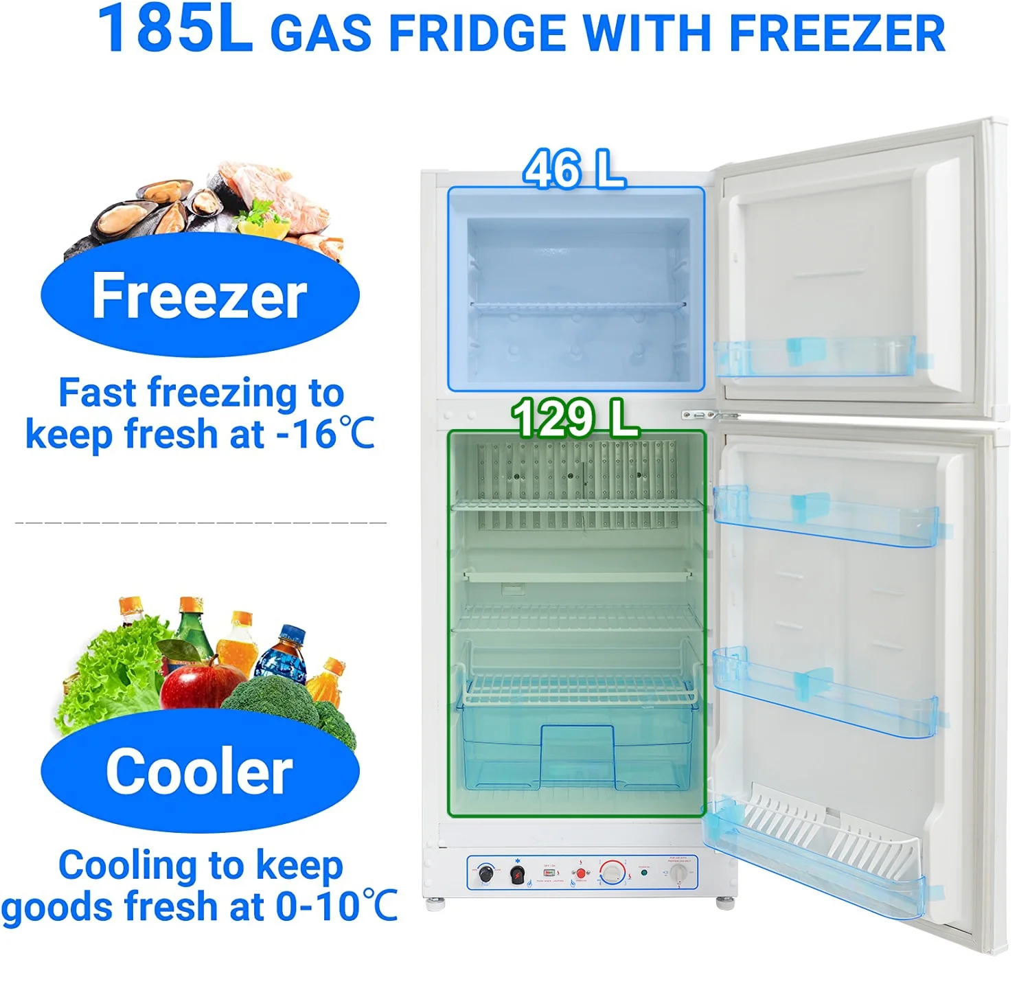 Smad 6.5 Cu ft Propane Refrigerator LPG Cottage Cabin Camper Gas Fridge RV Home