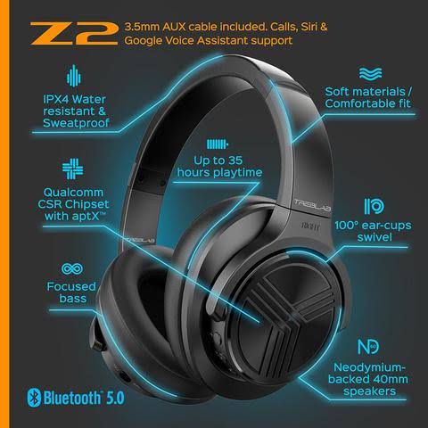 Treblab Z2 Bluetooth 5.0 Noise-Cancelling Headphones