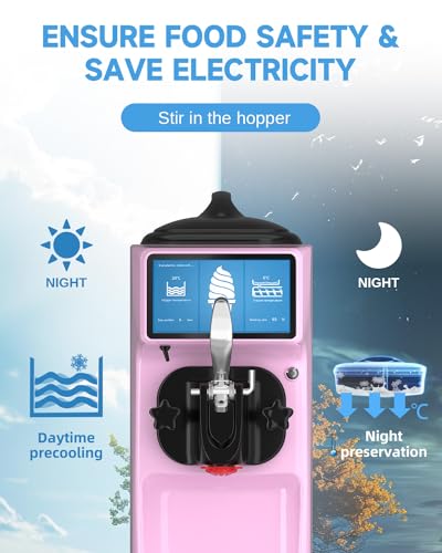 Commercial Ice Cream Maker Mchine, 7 Inch LCD Touch Screen 4.2 to 4.7 Gal/H Soft Serve Machine with Pre-cooling frequency conversion,1050W Soft Serve Ice Cream Machine With 1.6 Gal Tank