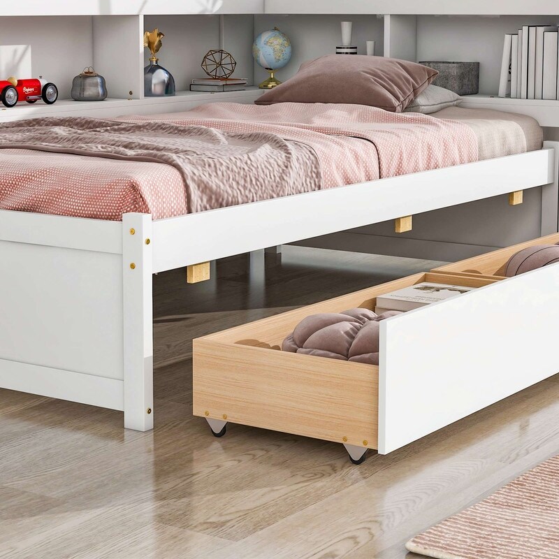 Twin/Full Bed with L-shaped Bookcases Full - Grey