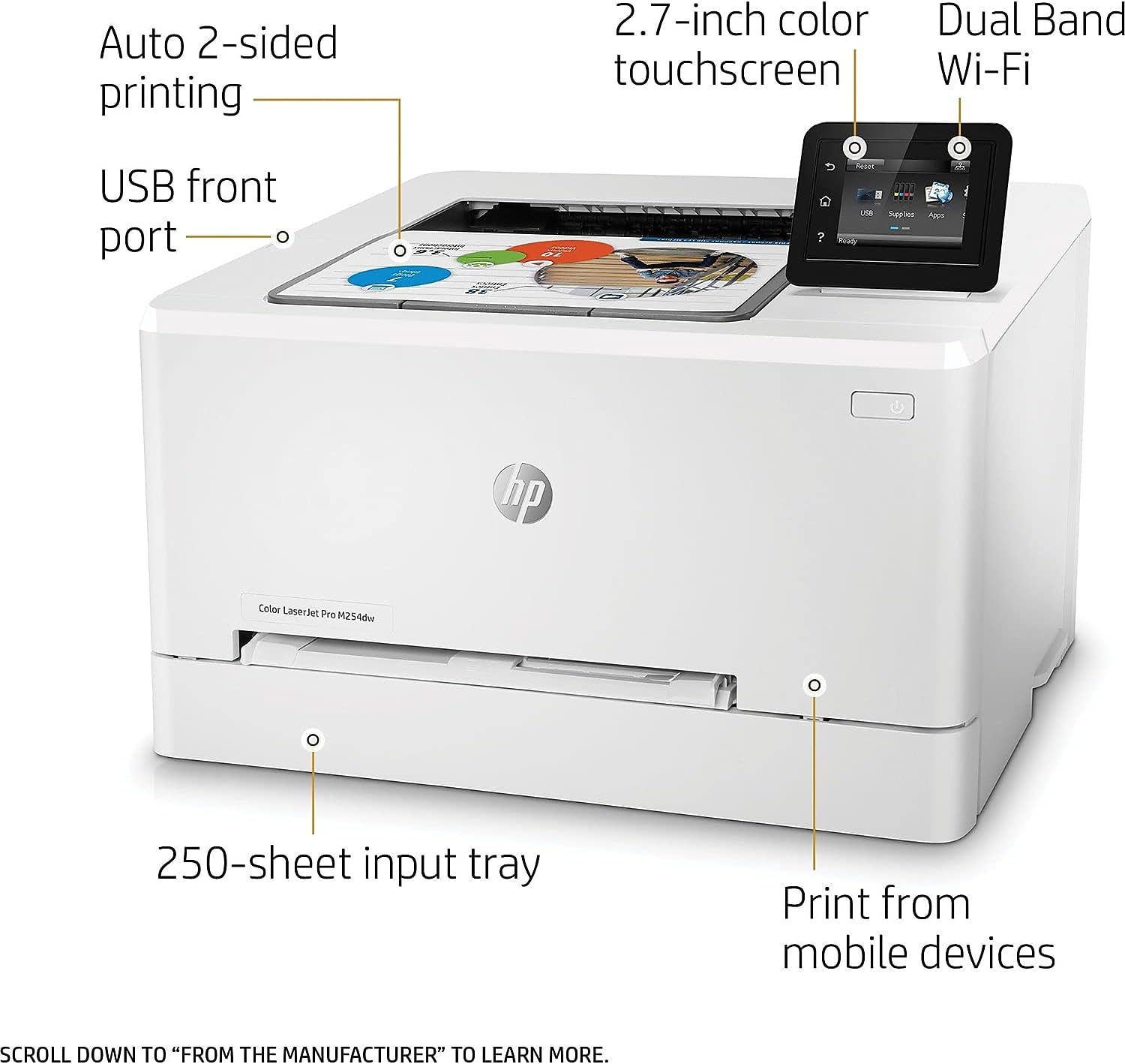 HP LaserJet Pro M254dw Wireless Color Laser Printer, Works with Alexa (T6B60A)