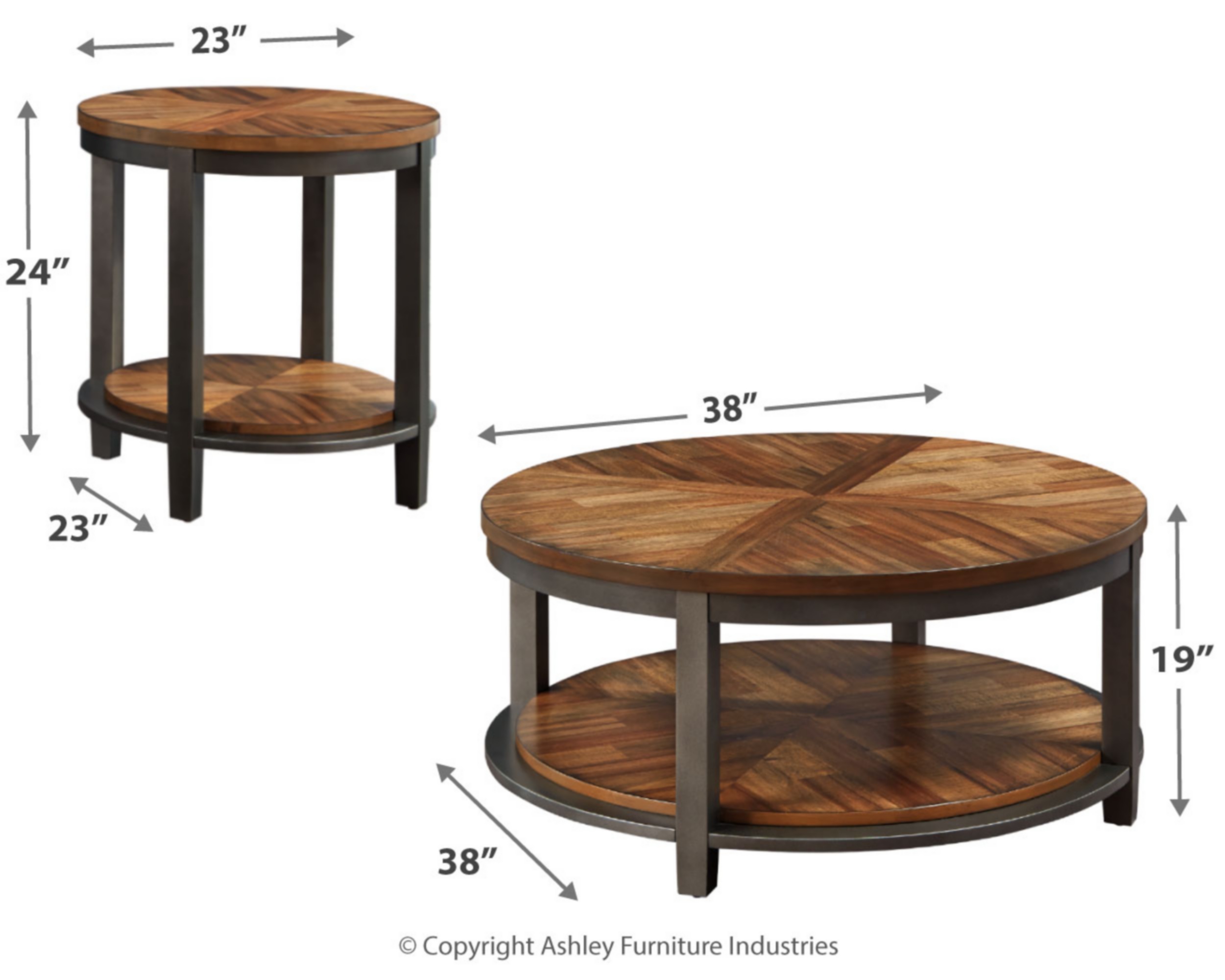 Signature Design by Ashley Casual Roybeck Table (Set of 3)  Light Brown/Bronze