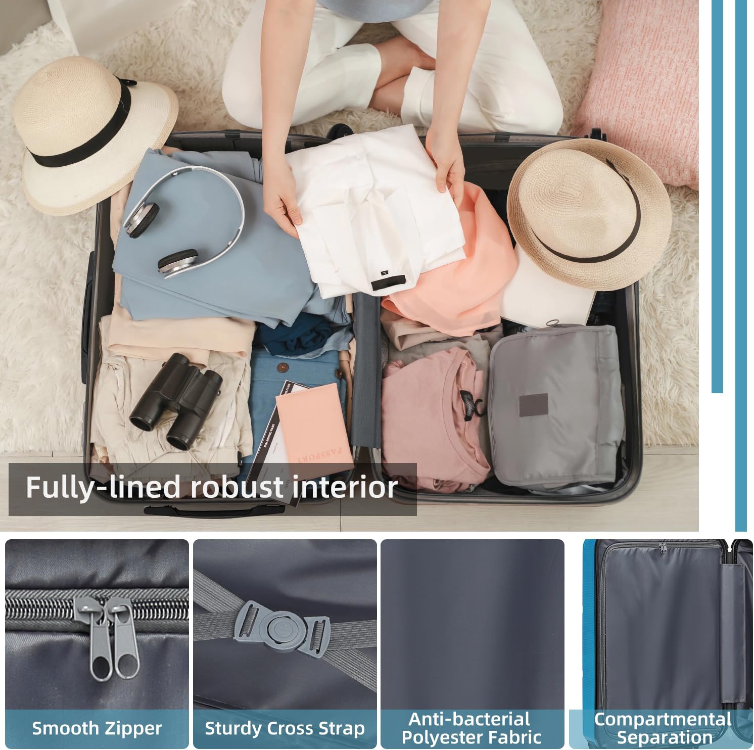 Luggage Sets 3 Piece, Expandable(Only 28inch) ABS Durable Suitcase with Travel Bag, Clearance Carry On Luggage Suitcase Set with 360° Spinner Wheels for Women Men, Blue