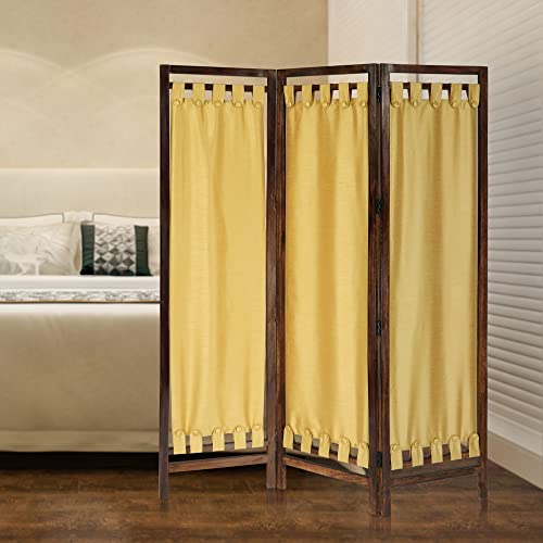 Room Divider Wood Screen - Ghanti Bells Antique Brown - 4 Panel Folding 72 x 80 - Assembled Hand Carved Decorative Functional Versatile Portable Partition Reversible Privacy Boho - COTTON CRAFT
