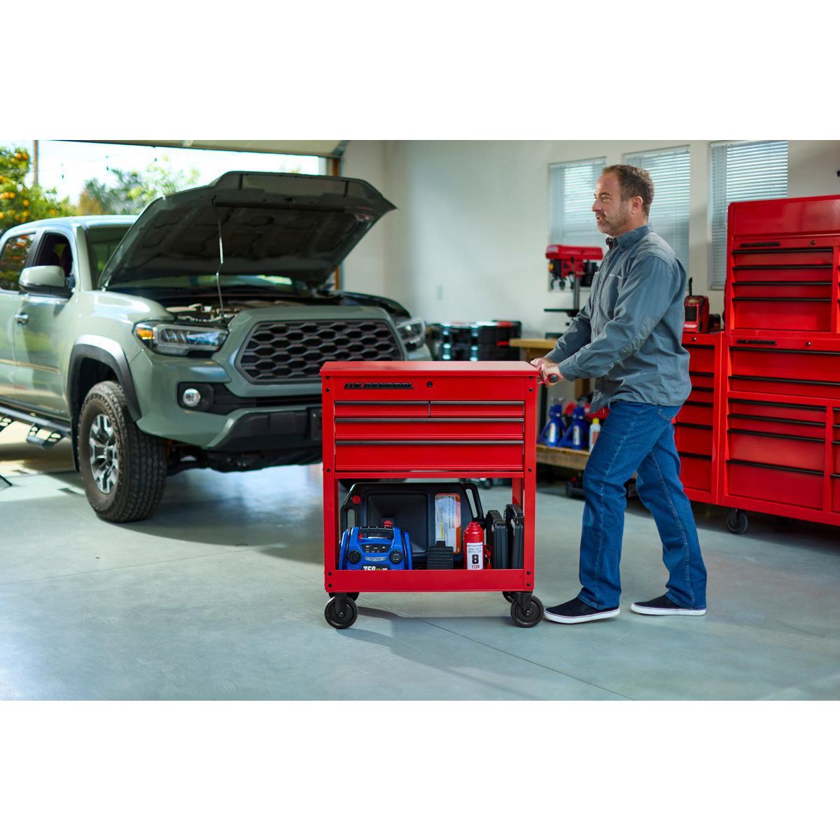 U.S. GENERAL 30 in., 4-Drawer Tech Cart, Red