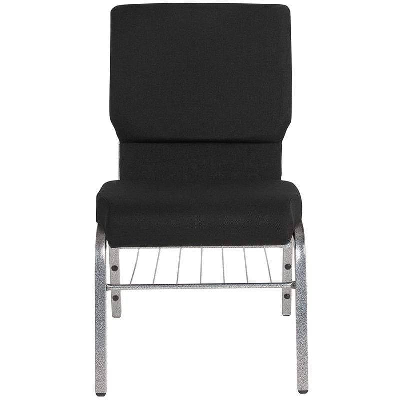 Hercules Series 18.5&&W Church Chair with Book Rack Green Patterned Fabric/Gold Vein Frame