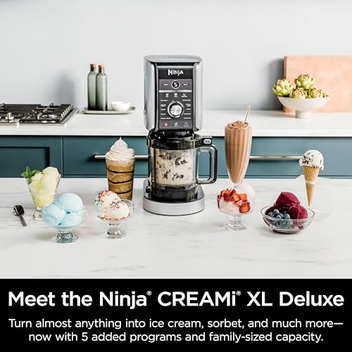 Ninja NC301 CREAMi Ice Cream Maker, for Gelato, Mix-ins, Milkshakes, Sorbet, Smoothie Bowls & More, 7 One-Touch Programs, with (2) Pint Containers & Lids, Compact Size, Perfect for Kids, Silver