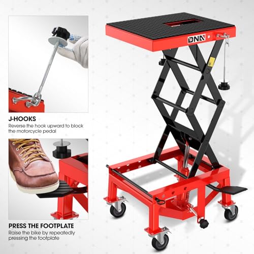 DNA MOTORING Motorcycle Lift Table 1000lbs Capacity Motorcycle Support Stand L 86.2in x W 22in Motorcycle Lift Jack Lifting Range 7.2-30.3in Black TOOLS-00780