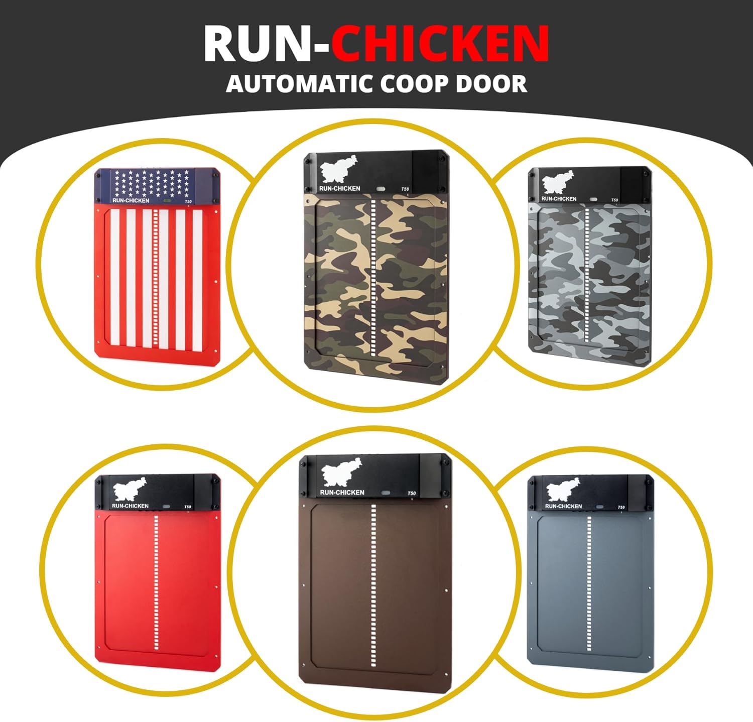 RUN-CHICKEN Door (Gray) Automatic Chicken Coop Door, Programmable with App, Battery Operated, Evening and Morning Delay, Aluminum Door, Electric Chicken Run Door, Model T50