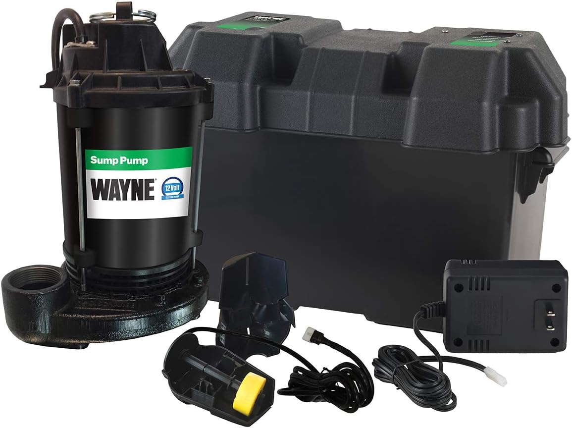 WAYNE - 1/2 HP Sump Pump with Integrated Vertical Float Switch and 12 Volt Battery Back Up Capability, Battery Not Included - Up to 5,100 Gallons Per Hour - Heavy Duty Basement Sump Pump System