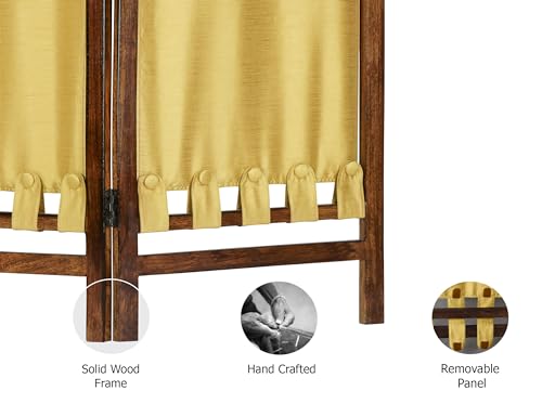 Room Divider Wood Screen - Ghanti Bells Antique Brown - 4 Panel Folding 72 x 80 - Assembled Hand Carved Decorative Functional Versatile Portable Partition Reversible Privacy Boho - COTTON CRAFT