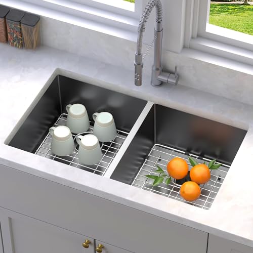YITAHOME Kitchen Sink 33" x 19" x 10" Undermount Sink 304 Stainless Steel 50/50 Double Bowl Sink with Accessories 16 Gauge for Workstation, Prep Kitchen, Bar Sink