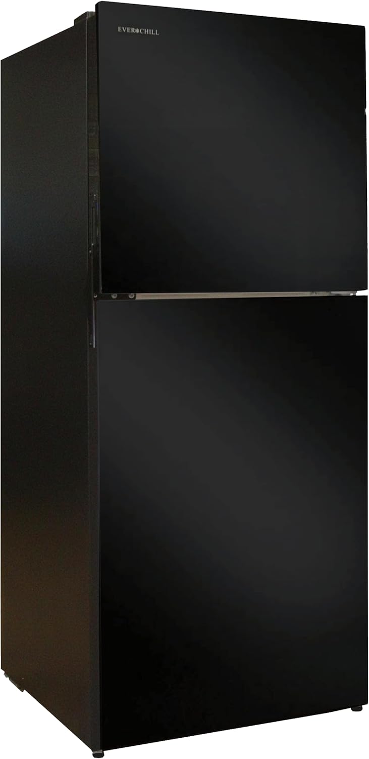 Everchill RV Refrigerator, 12V Fridge, 11 CU FT Capacity, 23.9 Inch Width, Frost Free, Double Door, LH/RH Option, Black with Glass Front