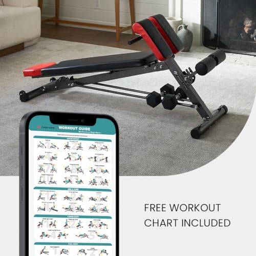 Finer Form Multi-Functional Weight Bench for Full All-in-One Body Workout – Versatile Adjustable Workout Bench for Home Gym. Fitness equipment perfect for Back HyperExtension, Bench Press, Roman Chair Exercise, Sit up. Adjusts to Decline or Flat Benc