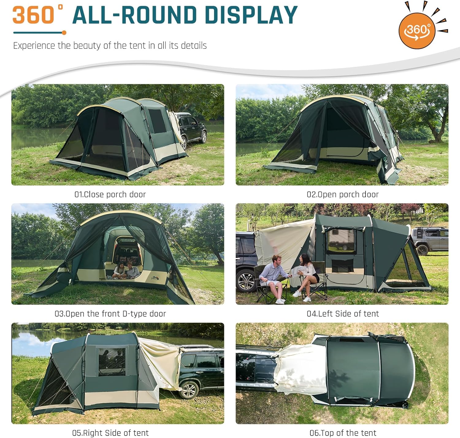 SUV Tent with Screen Porch, 5 Person SUV Tents for Camping, SUV Tailgate Tent for Outdoor, Easy Set Up Car Van Tent, Car Camping Tent Includes Movie Screen, 12'x10'x87in(H)