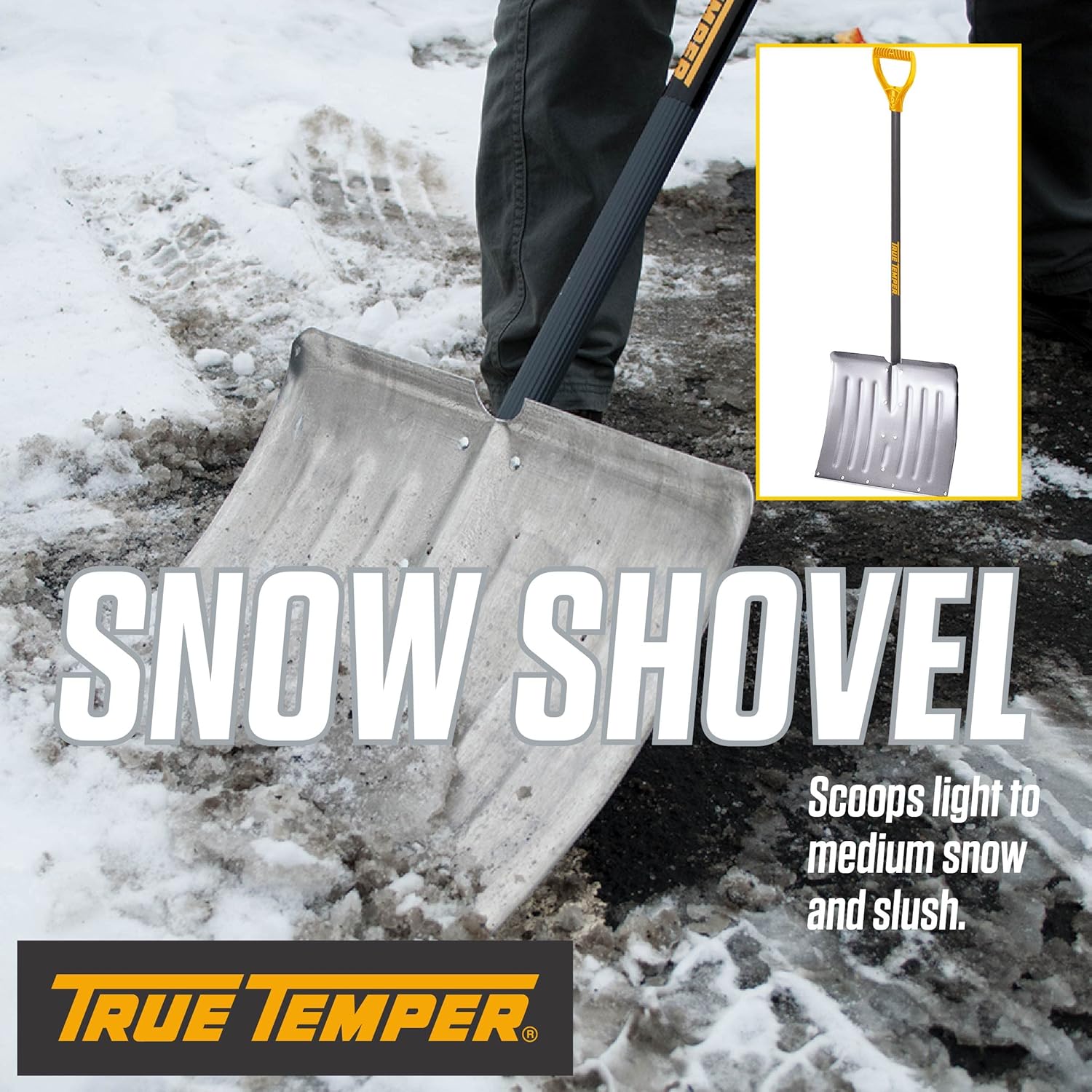 True Temper 1641000 Aluminum Snow Shovel D-Grip Steel Handle, 18 Inch Pack of 2
