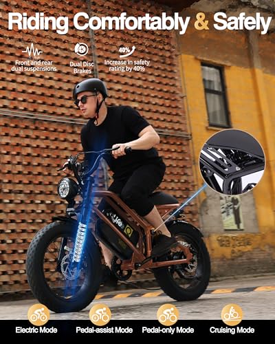 Electric Bike for Adults-1500W Peak Motor 20" Fat Tires 28MPH(Unlock to 35MPH) EBike Moped, 624-1248Wh Removable Battery Bicycle, with Dual Suspension & Brakes Motorcycle, 7-Speed,Spark