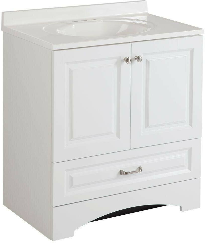 Glacier Bay Lancaster 30 in. W Bath Vanity in White with Cultured Marble Vanity Top in White