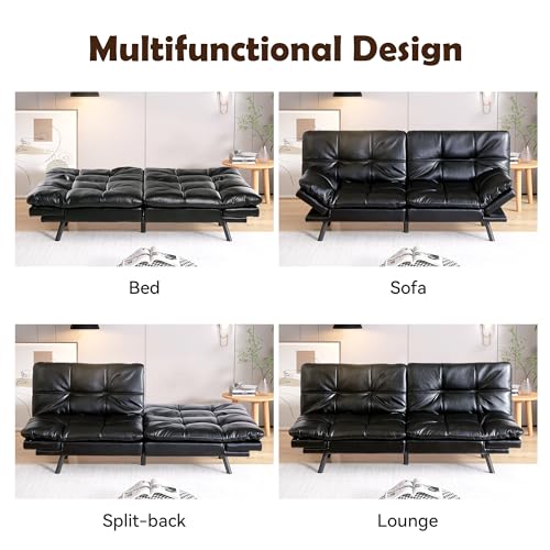 Futon Sofa Bed, Memory Foam Futon Sleeper Sofa Loveseat Convertible Couch Bed for Small Compact Living Spaces,Apartment,Grey Linen Fabric