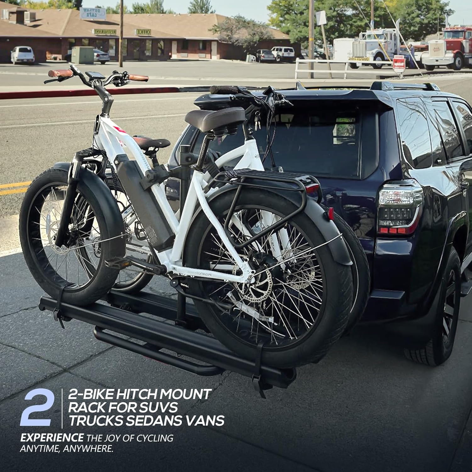 2 EBike Rack with Ramp, up to 4" Fat Tire Carrier, 200 LBS Capacity Electric Bicycles Racks, Lockable & Foldable Bike Racks Platform for Standard, Fits 2" Hitch for SUVs Cars Trucks Vans