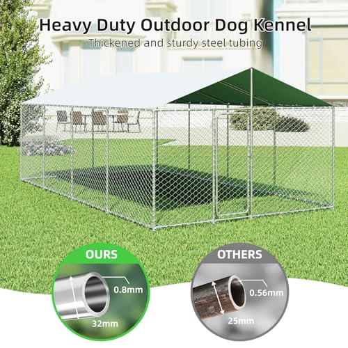 7.8x7.8 FT Extra Large Outdoor Dog Kennel Outside, Heavy Duty Dog Enclosure with Waterproof Cover and Security Lock, Galvanized Chain Link Dog Cage for Large Dogs