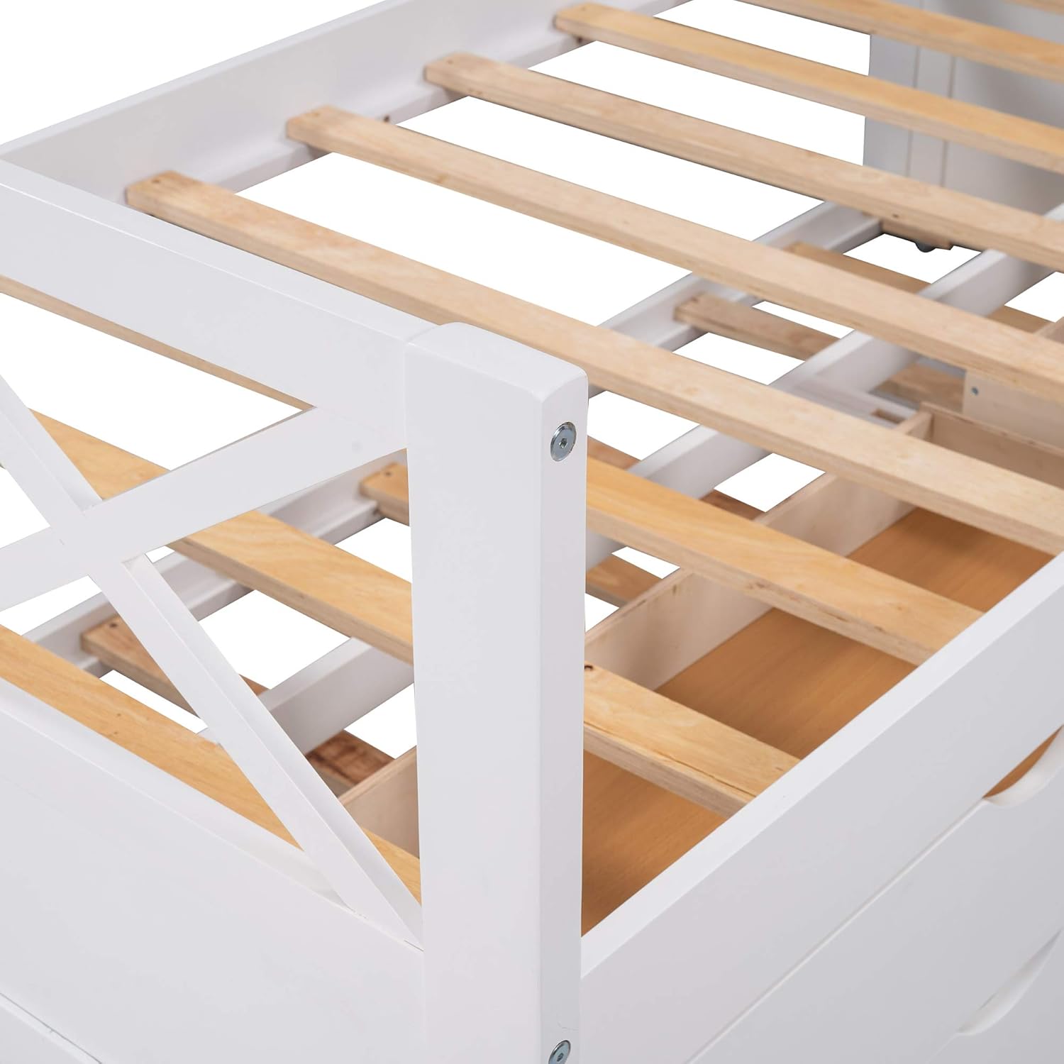 Twin Captain's Bed, Twin Daybed with Trundle and 2 Storage Drawers, Wood Twin Platform Bed Frame with Headboard and Footboard for Kids Teens Adults, No Box Spring Need, Easy Assembly, White
