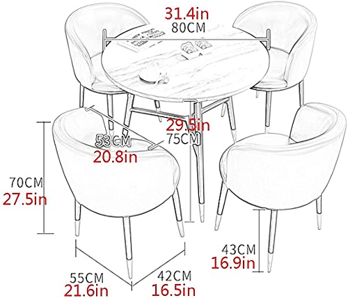 Round Dining Table Set W/ 4 Chair - Save Space Dining Table and Chair Combination Reception Tables and Chairs Simple Leather Lounge Chair Modern Design 1 Table 4 Chairs (Color : Light Grey)