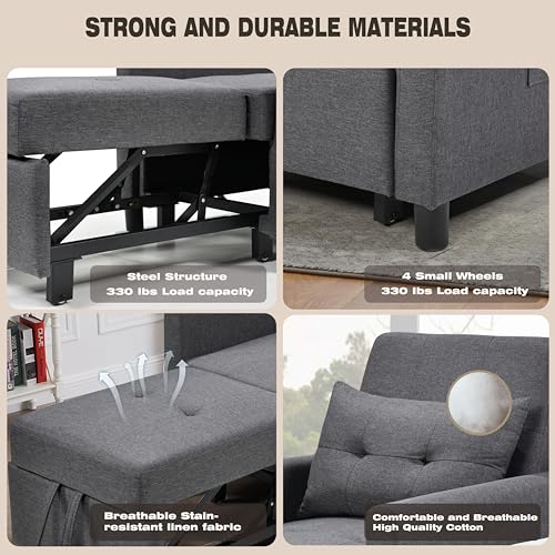 Sofa Bed Sleeper Sofa Couch with Pullout Bed 3-in-1 Sofa Bed Chair Convertible Sleeper Chair Bed Adjust Backrest Into a Sofa Foldable Bed Modern Chair Bed Sleeper for Adults, Deep Blue