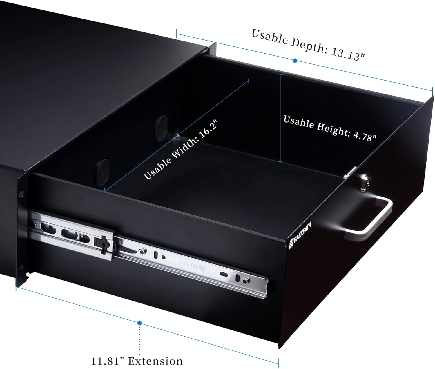 RackPath 1U Rack Mount Drawer for 19 Inch AV/Network/DJ Equipment Racks or Cabinets with Lock and Key