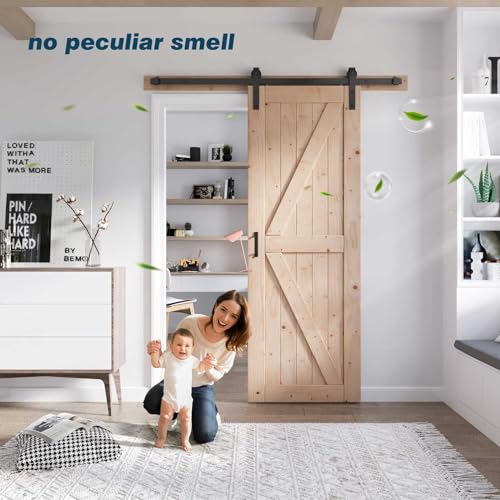 FREDBECK 48in x 80in Sliding Wood Barn Door with 8FT Barn Door Hardware Kit Included K Shape Solid Spruce Panel Sliding Door Double Surfaces Need to Assembly