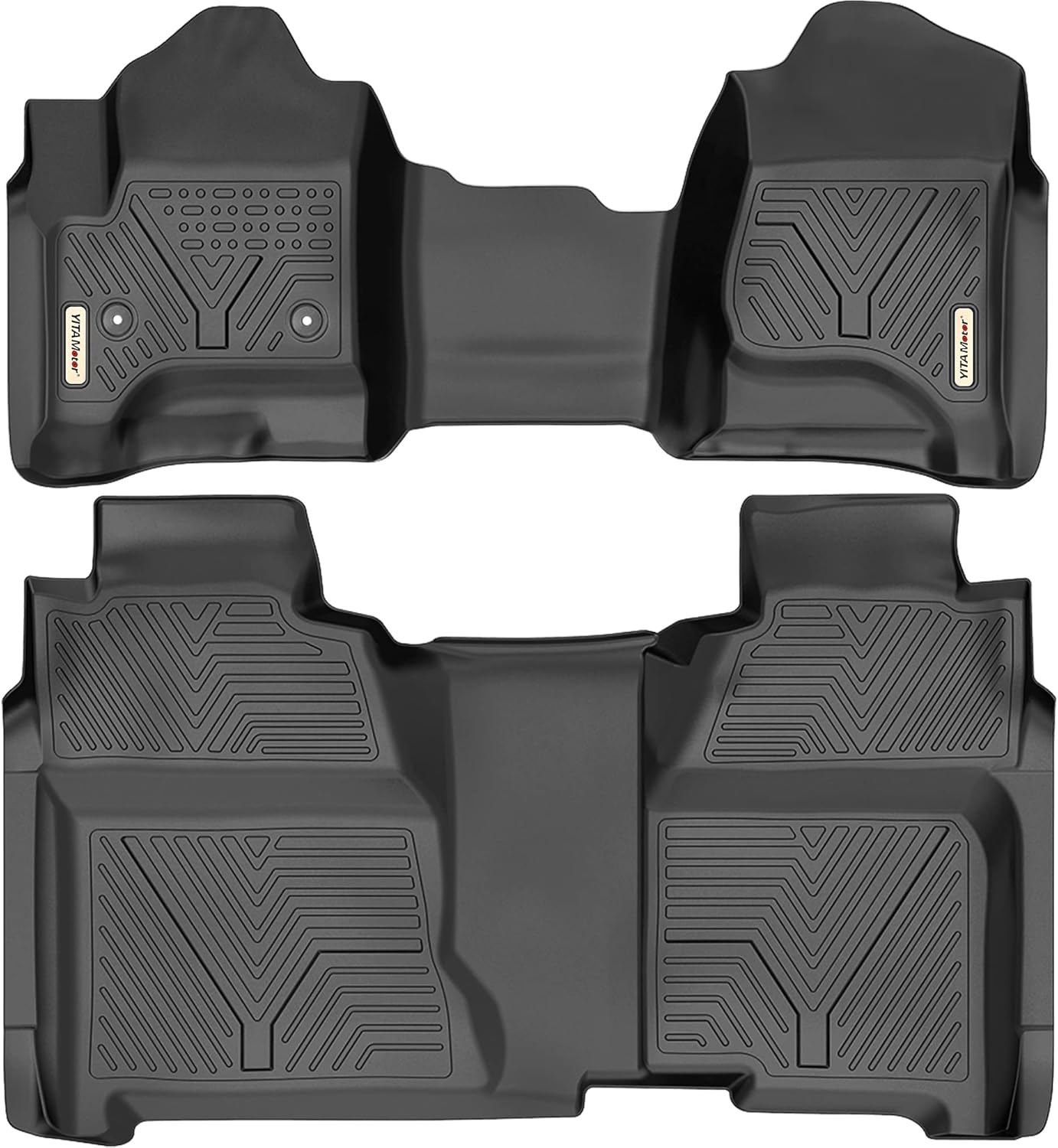 YITAMOTOR Floor Mats Compatible with 2014-2018 Silverado/Sierra 1500, 2015-2019 2500HD/3500HD Crew Cab, with 1st Row Bench Seat, Custom Fit Black TPE Floor Liners 1st & 2nd Row All-Weather Protection