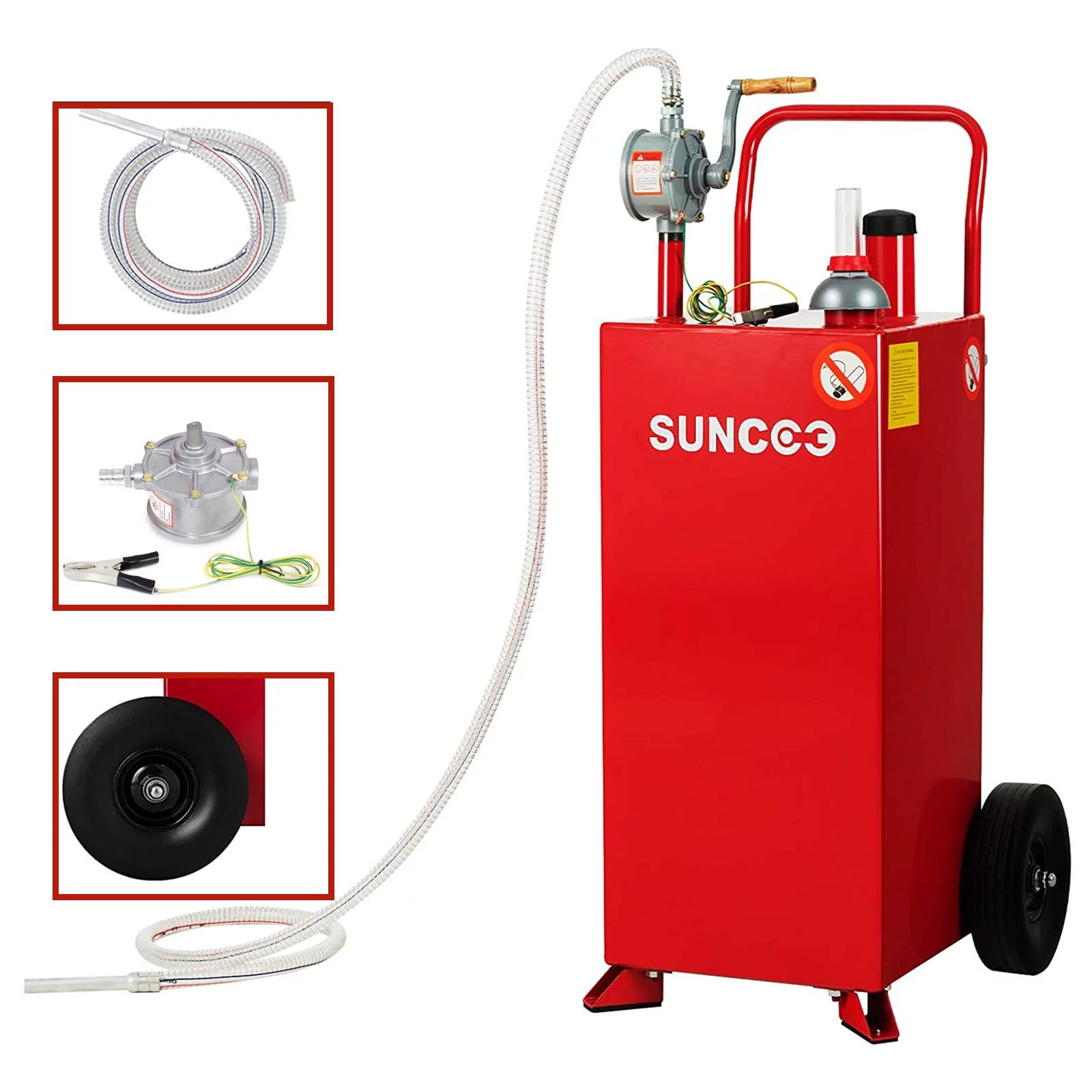 SUNCOO 30/35 Gallon Gas Caddy with Pump, Heavy Duty Portable Fuel Tank with Wheels, Diesel Kerosene Storage Containers for Boat, ATV, Car, Mower and Generators, Black/Red (30 Gallon, Red) - Curated Treasures Market