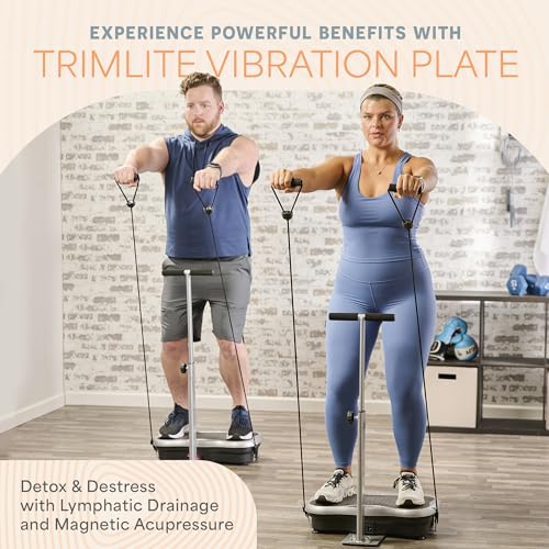 Lifepro TrimLite Vibration Plate Exercise Machine with Handlebars – Whole Body Vibration Machine, Ideal Lymphatic Drainage Massager – 99 Speed Levels, Bluetooth Speaker, Resistance Bands & Remote