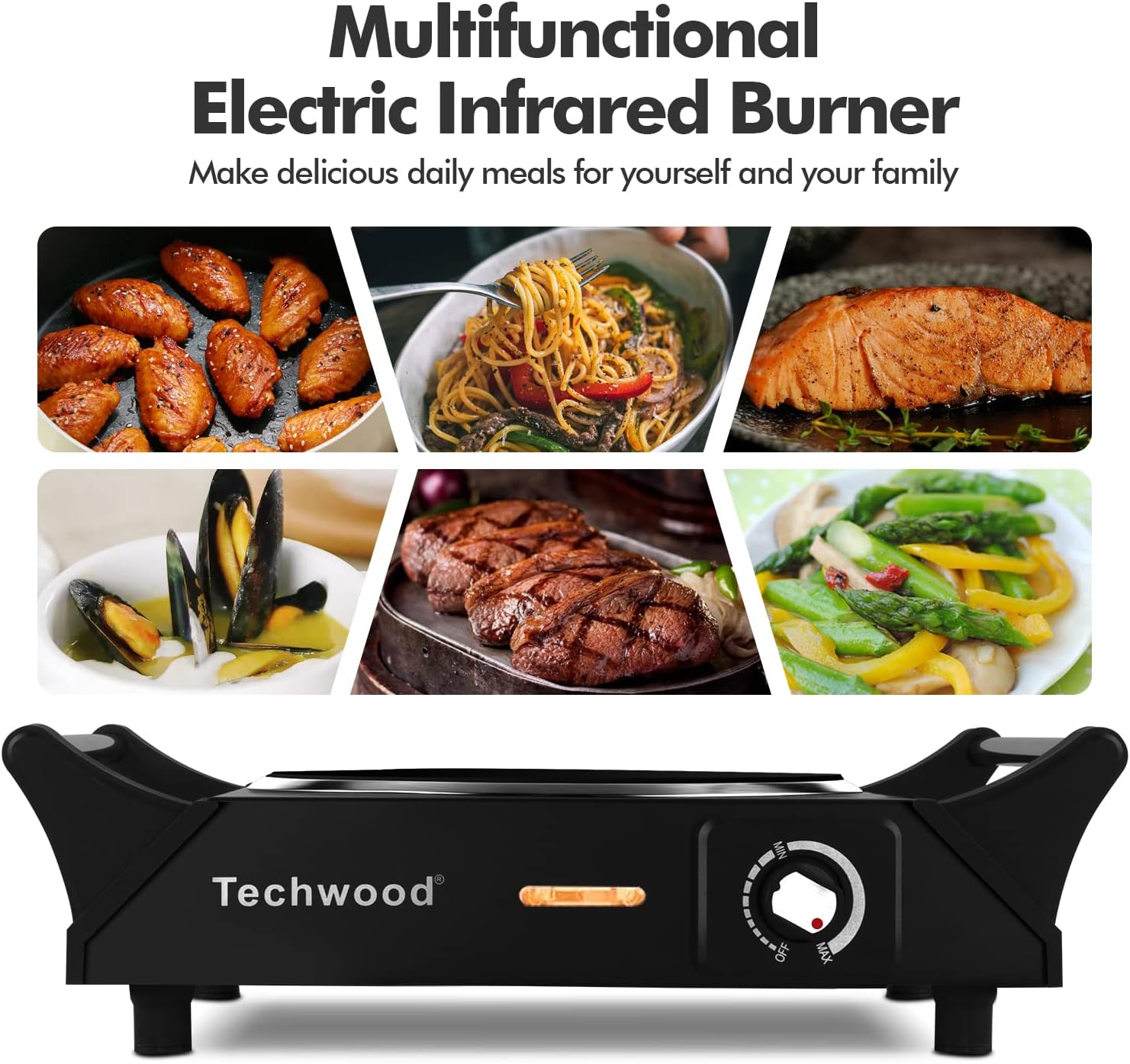 Hot Plate, Techwood Portable Electric Stove for cooking, 1200W Countertop Infrared Single Burner with Handles & 7.5&rdquo; Glass Cooktop for RV/Home/Camp, Compatible for All Cookwares Upgraded Version