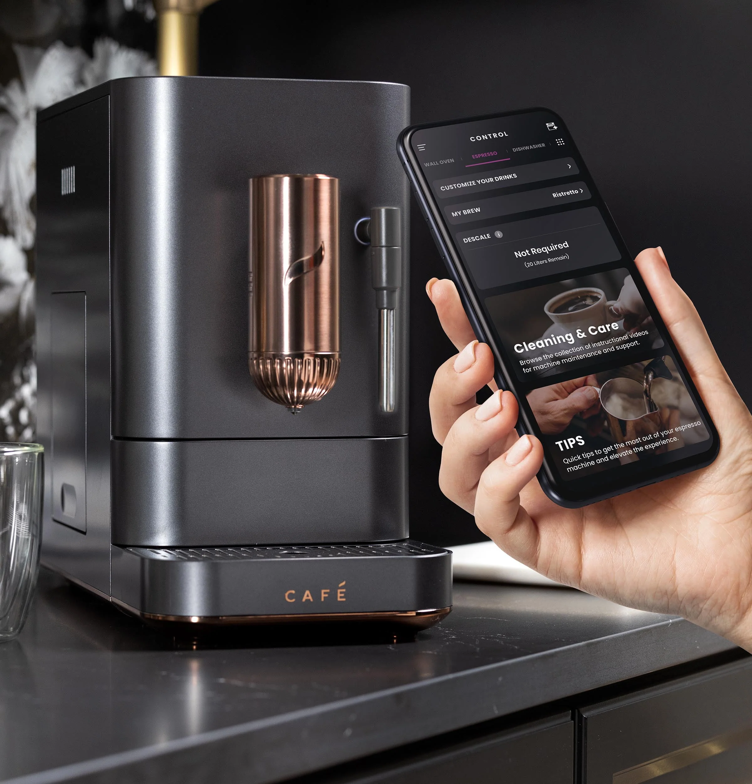 Café Affetto Automatic Espresso Machine + Milk Frother | Built-In & Adjustable Espresso Bean Grinder | One-Touch Brew in 90 Seconds | Matte Black, 1.2 Liter, (C7CEBBS3RD3)