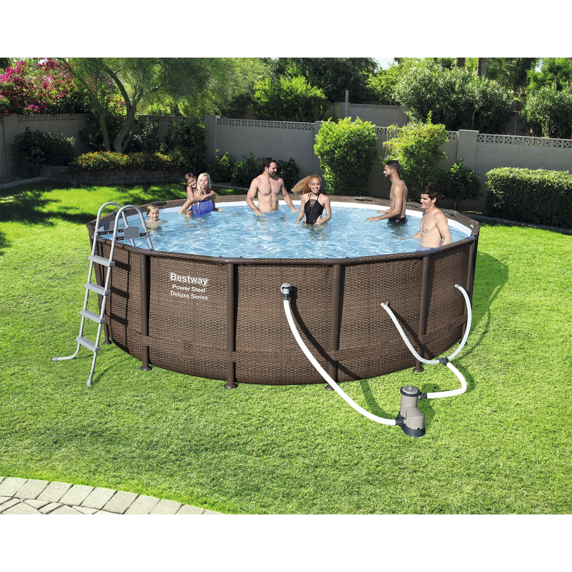 Bestway Power Steel 14' x 42" Round Above Ground Outdoor Swimming Pool Set