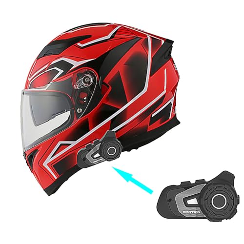 1Storm Motorcycle Full Face Dual Visor Helmet Bundle with Spoiler and Motorcycle Bluetooth Headset: HJK316 Matt Black