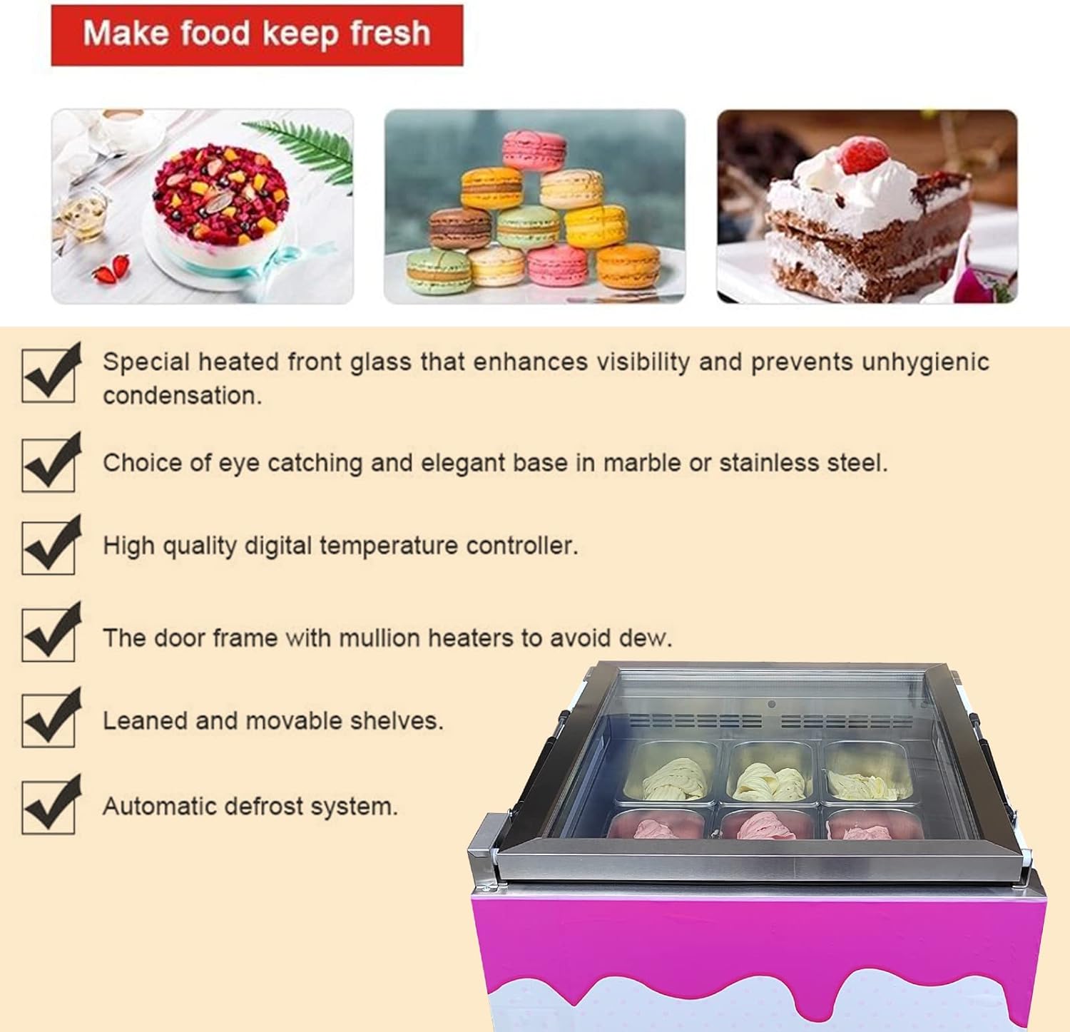 Kolice Commercial 9 Drums/ 6 Pans Ice Cream Showcase Freezer,Ice Cream Display Showcase, Ice Cream Display Freezer for Restaurant, Ice Cream Shops, Hotels, etc.