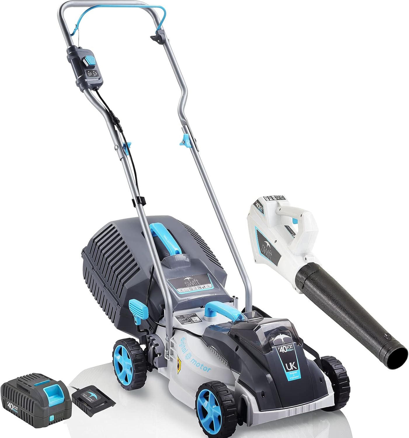 Cordless Lawn Mowers, 15 Inch Lightweight Lawn Mower, 40V Lithium-ion Lawnmower w/Brushless Motor, 5 Cutting Heights Adjustable -Low Noise 2 in 1 Push Mower