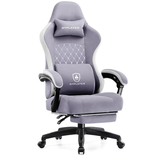 GTPLAYER Office Chair, Gaming Computer Desk Fabric Chair with Footrest, High Back Ergonomic Office Chair with Pocket Spring Lumbar Support and Linkage Armrests Adjustable Height Swivel for Home Task