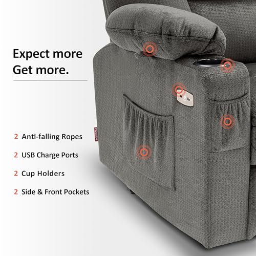 MCombo Small Power Lift Recliner Chair with Massage and Heat for Petite People, Cup Holders, USB Ports, Side Pockets, Fabric 7569 (Small-Regular, Brown)