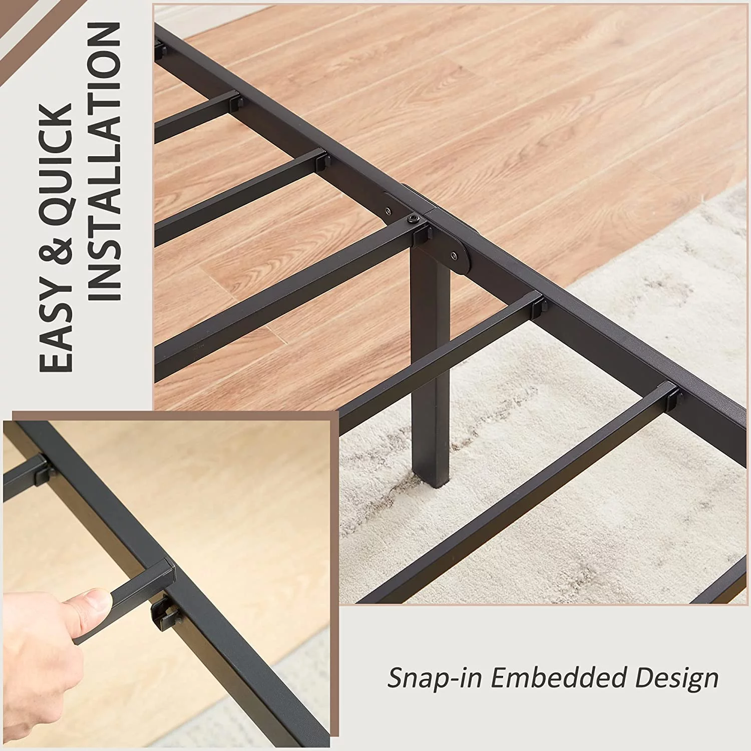 VECELO Twin Bed Frame with Headboard and Footboard, Metal Platform Bed Frame No Box Spring Needed Easy Assembly Mattress Foundation, Twin Size, Black