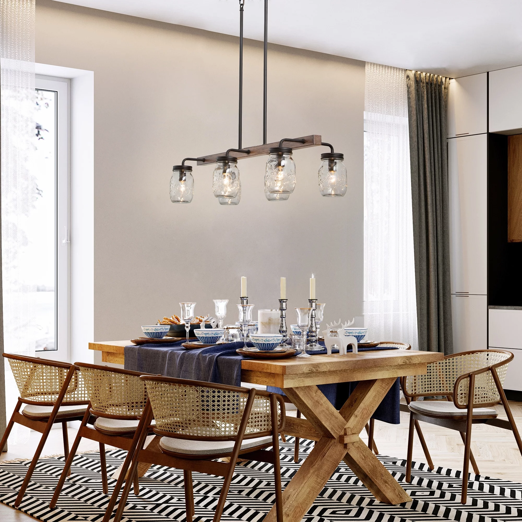Modern Farmhouse 6-Light Chandelier Glass Bar Kitchen Island Lights - L27.5" x W11"x H 71.5"