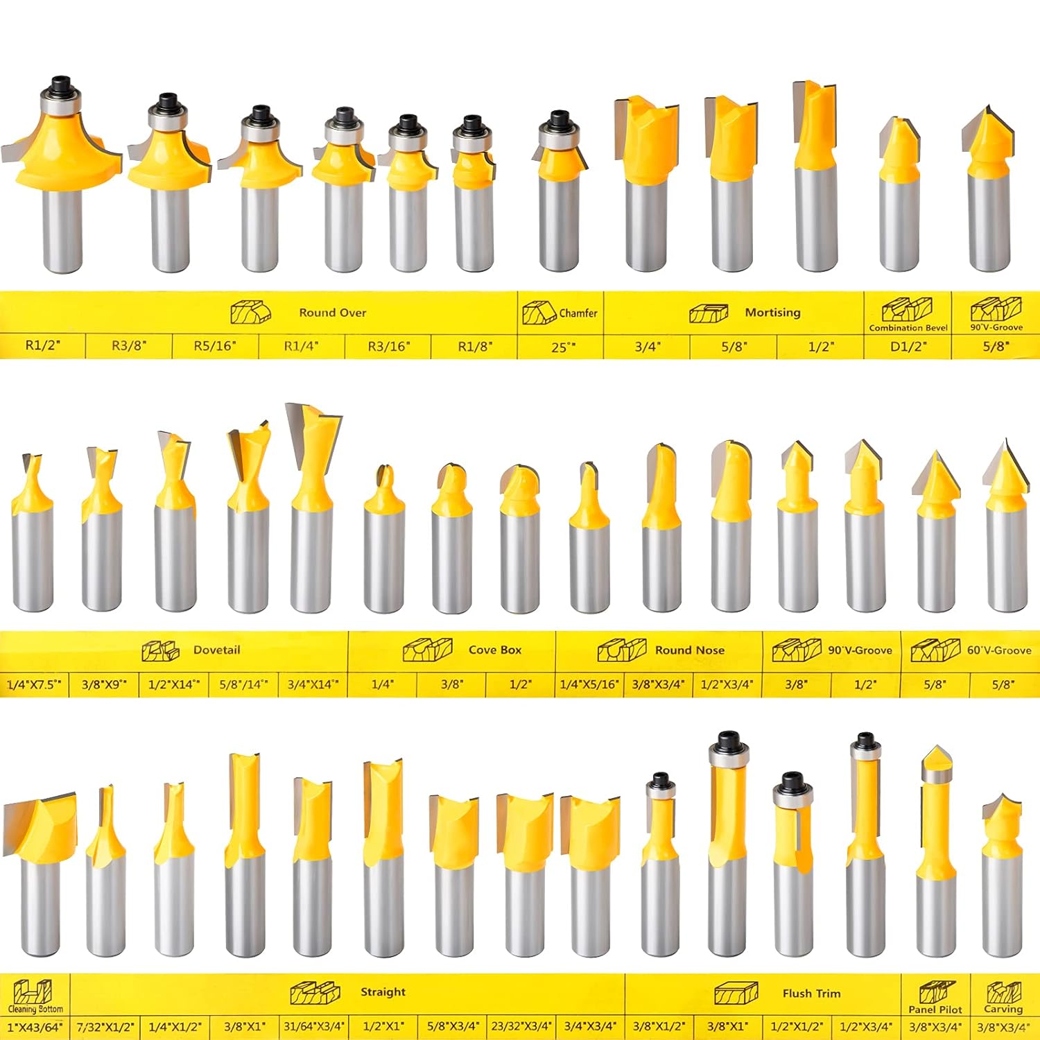 MEIGGTOOL 70PCS 1/2 Inch Shank Router Bit Set Door Window Bites with Tungsten Carbide Tips for Use On Wood, Metal, Plastic