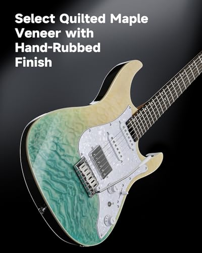 Donner 39 Inch Electric Guitar, DST-550 Color Gradient Poplar Body, Laurel Fretboard & Maple Veneer, 7 Tone Options, Tremolo Bridge, for Intermediate & Pro Players, Bonus Bag – Amethyst white burst