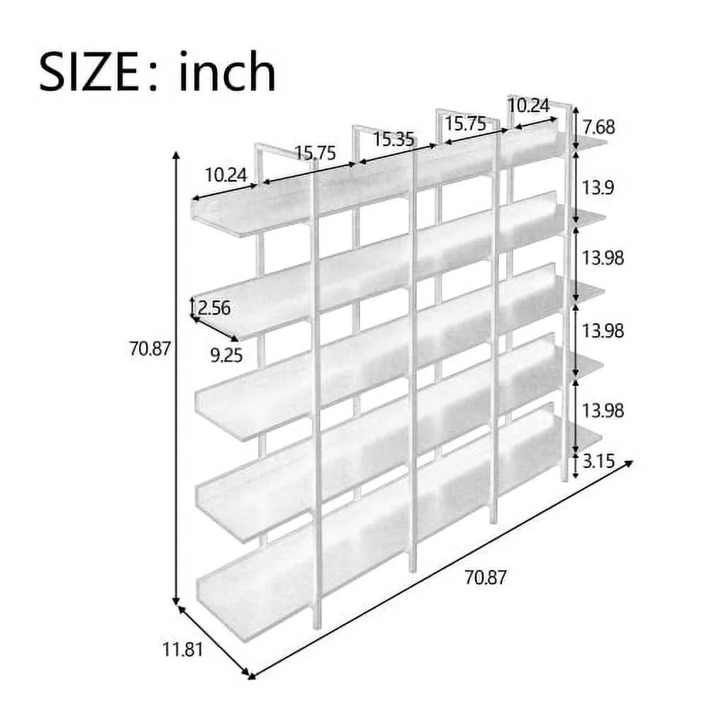 5 Tier Bookcase Home Office Open Bookshelf, Vintage Industrial Style Shelf with Metal Frame, MDF Board,White - Curated Treasures Market