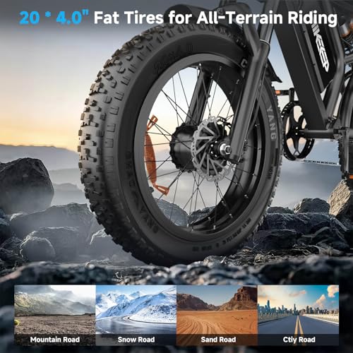 Electric Bike for Adults - K6 20 x 4 Inch Fat Tire, 750W/Peak 1500W Motor, 48V15AH Detachable Battery, 4 Riding Modes Electric Dirt Bike, 7 Speed Electric Motorcycle,20MPH UL 2849 Certified