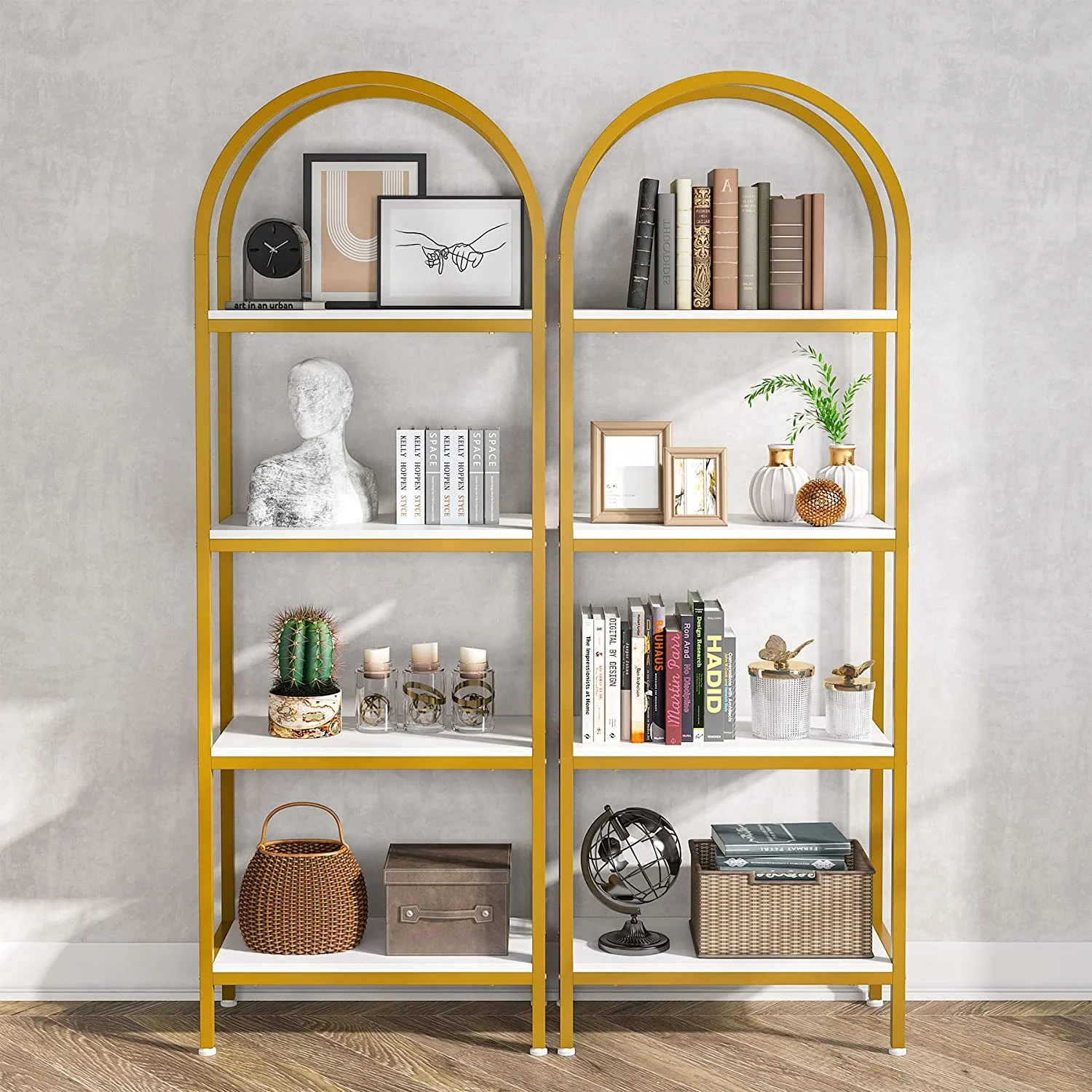 4-Tier Open Bookshelf, 70.8" Industrial Arched Bookcase Storage Shelves with Metal Frame, for Office, Bedroom, Living Room